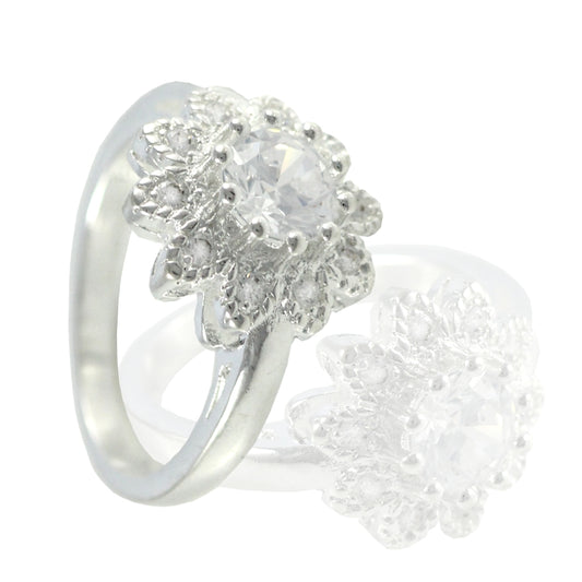 Noble ladies rings silver plated flower luxury zirconia rhinestone models #6 ring size 7