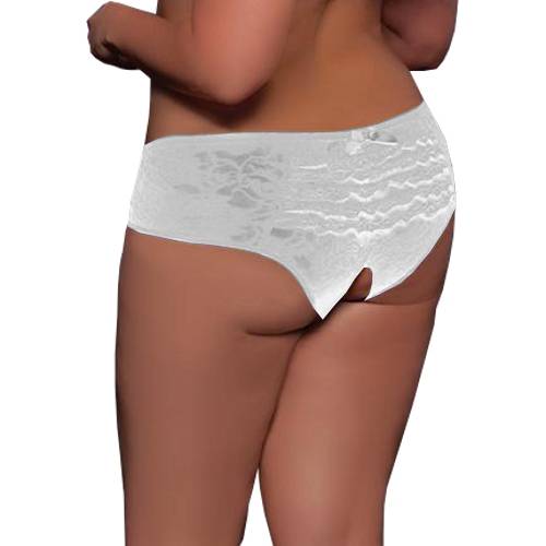 Sexy women's lace flowers white intimate area open briefs thong panty lingerie size XL/XXL