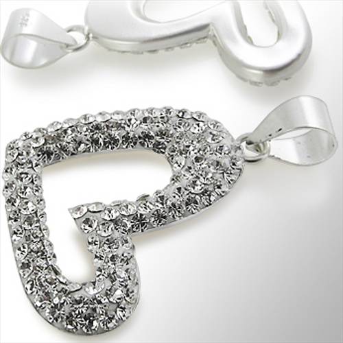 925 Sterling Silver 3D Heart Black Pendant Rhinestone Zirconia Chain Ø 23mm