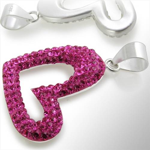 925 Sterling Silver 3D Heart Black Pendant Rhinestone Zirconia Chain Ø 23mm