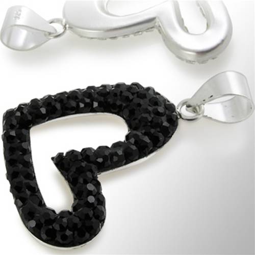 925 Sterling Silver 3D Heart Black Pendant Rhinestone Zirconia Chain Ø 23mm