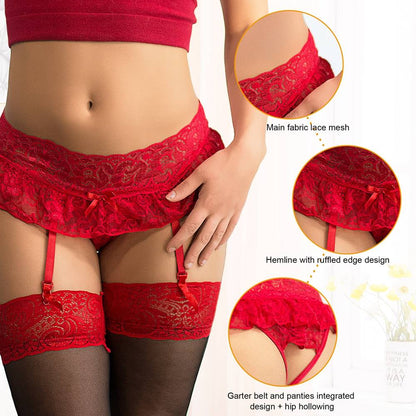 Strapsgürtel Unterwäsche Strumpfhalter Spitze Dessous Hüfthalter Strapse Offen Slip Gogo S/XL