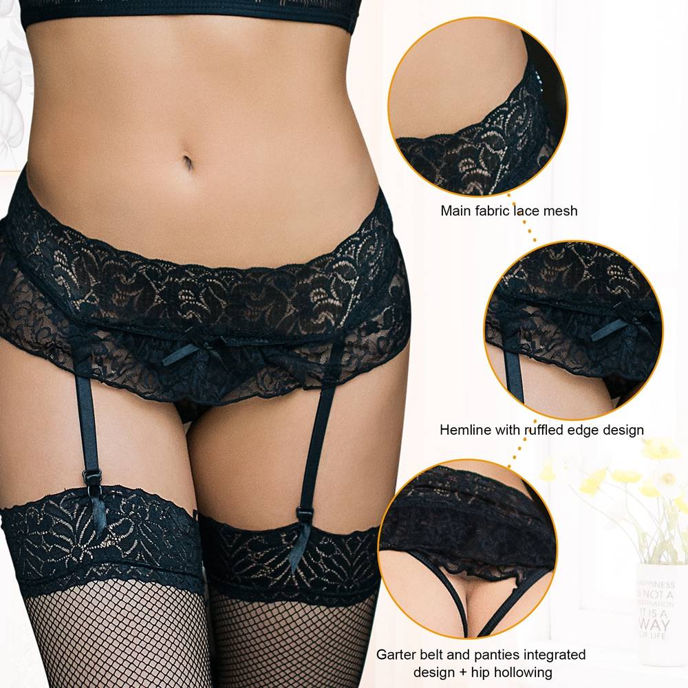 Strapsgürtel Unterwäsche Strumpfhalter Spitze Dessous Hüfthalter Strapse Offen Slip Gogo S/XL