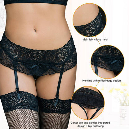 Strapsgürtel Unterwäsche Strumpfhalter Spitze Dessous Hüfthalter Strapse Offen Slip Gogo S/XL