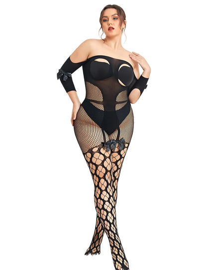 Sexy Damen Catsuit Transparenz Blumen Stocking Fishnet Nylon Dessous S/XL