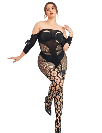 Sexy Damen Catsuit Transparenz Blumen Stocking Fishnet Nylon Dessous S/XL