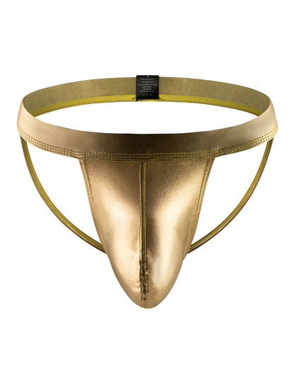 Goldener Wetlook String-Tanga für Männer, offener Hintern, glänzende Lackleder-Optik, Gay Unterwäsche