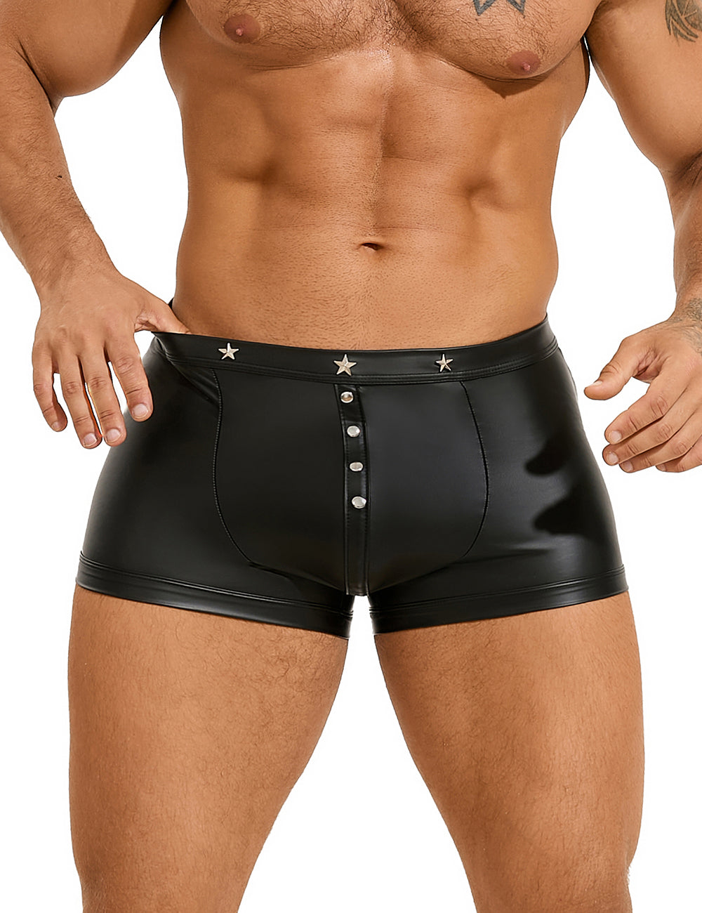 Herren Nieten Wetlook Lack Leder Männer Boxershort Unterwäsche M/L/XL - MP294-1