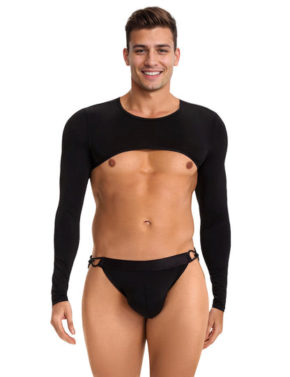 Herren Crop Top Langarm mit Jockstrap – Schwarzes Unterwäsche-Set - MP272