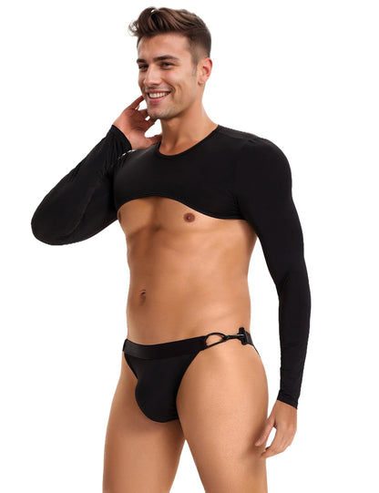 Herren Crop Top Langarm mit Jockstrap – Schwarzes Unterwäsche-Set - MP272