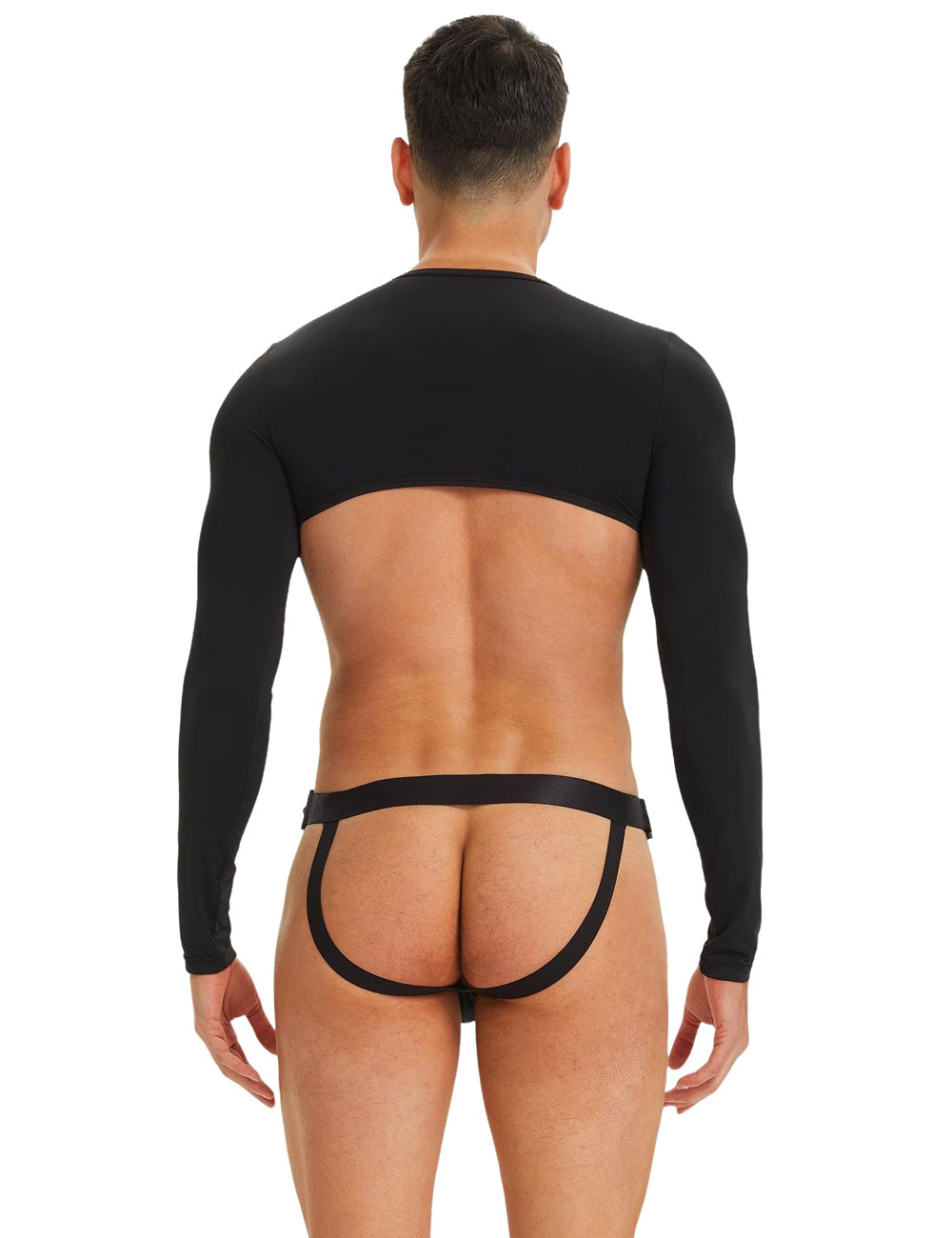 Herren Crop Top Langarm mit Jockstrap – Schwarzes Unterwäsche-Set - MP272