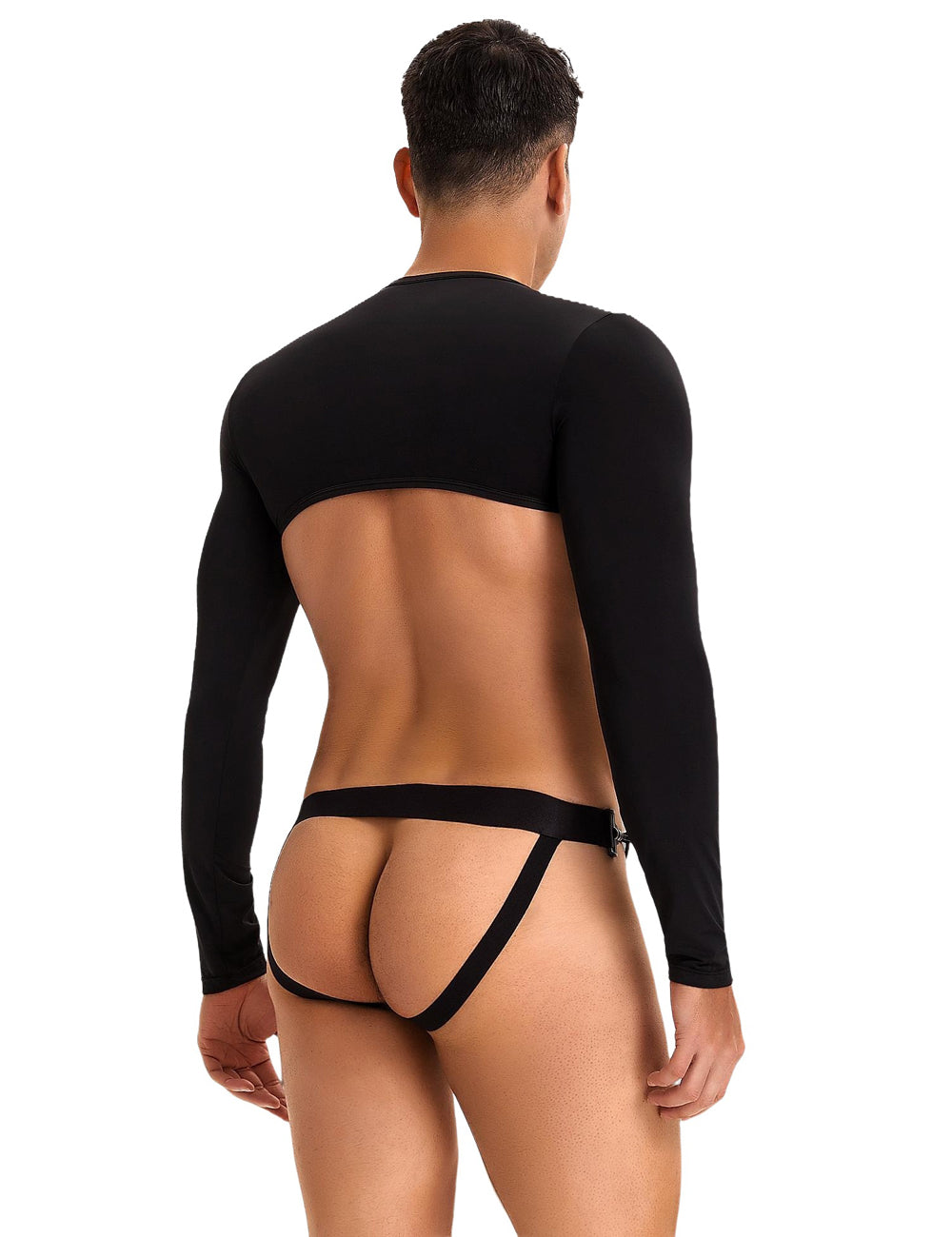 Herren Crop Top Langarm mit Jockstrap – Schwarzes Unterwäsche-Set - MP272