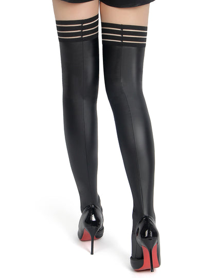 Overknees Lack Leder Gothic Gestreift Halterlose Strümpfe Stulpen Wetlook Latex - R82089