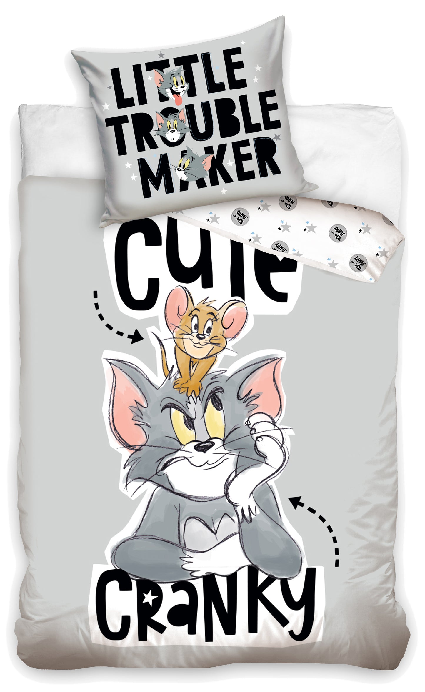 Tom & Jerry Bettwäsche 140x200 Grau Baumwolle Wendebettwäsche