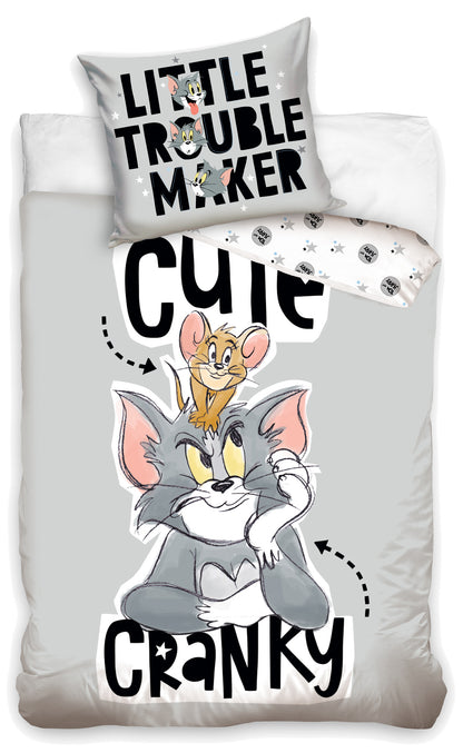 Tom & Jerry Bettwäsche 140x200 Grau Baumwolle Wendebettwäsche