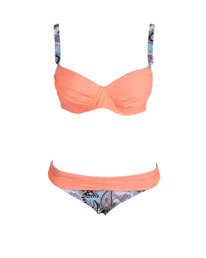 Damen Fashion Bikini Set mit Cups B/C Raffung Träger Strand Slip M/L