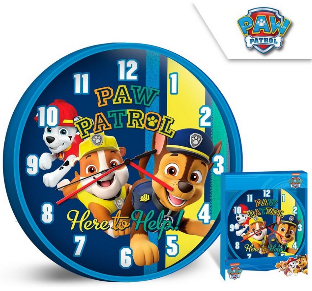Paw Patrol Wanduhr Blau Kinderzimmer Uhr Junge Schule Hunde Welpen Design Ø 25cm