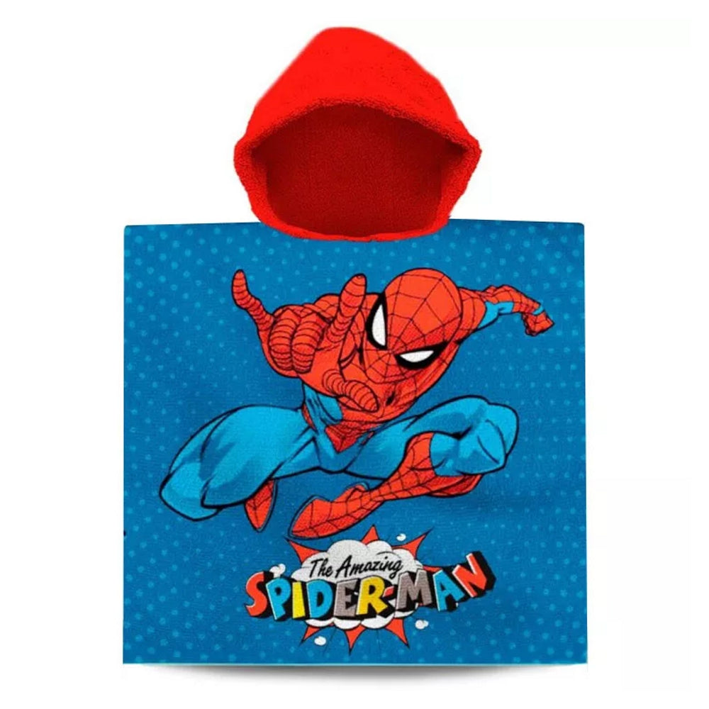 Spiderman Kapuzen Poncho Kinder Badetuch Baumwolle Bademantel Strandtuch 60x120cm