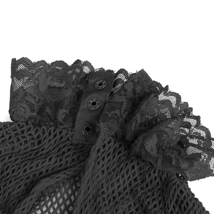 Sexy Netzbody Damen Catsuit Langarm Dessous Spitzenoptik Transparenz S/M - H3634