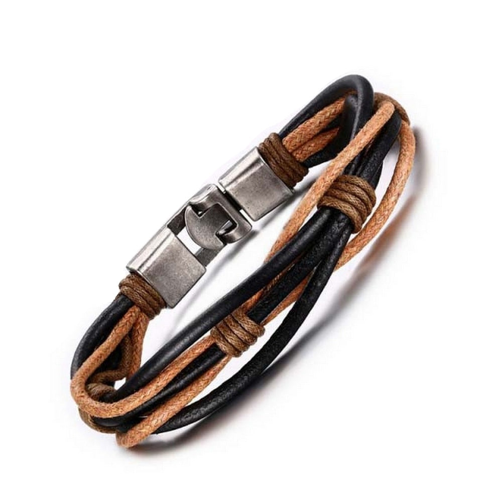 Herren Armband Echt Leder Braun Schwarz Surfer Fashion Schmuck 22cm