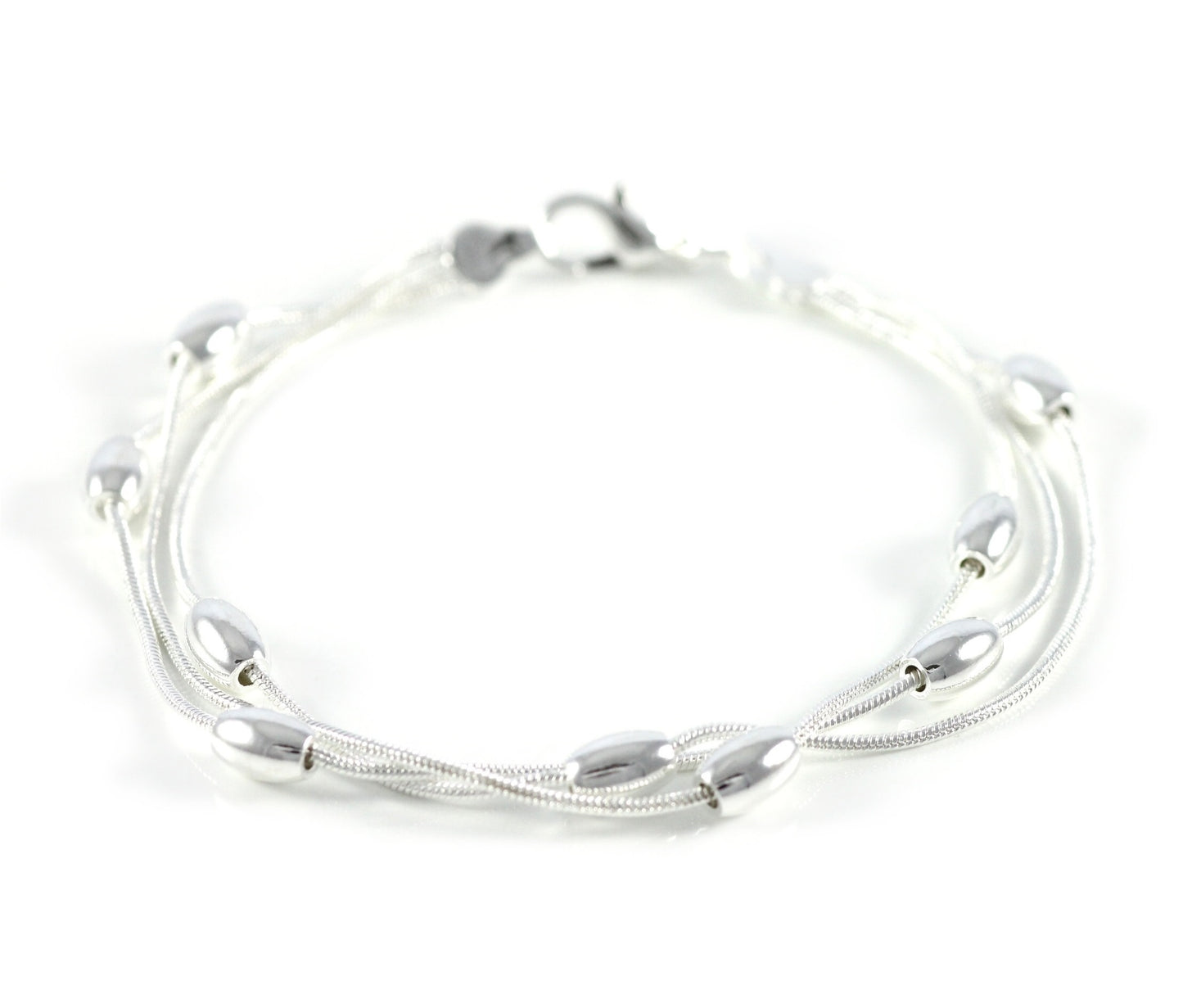 Damen Armband Versilbert 3 Reihen Kugel Armreifen Modeschmuck Kette Ø 60mm