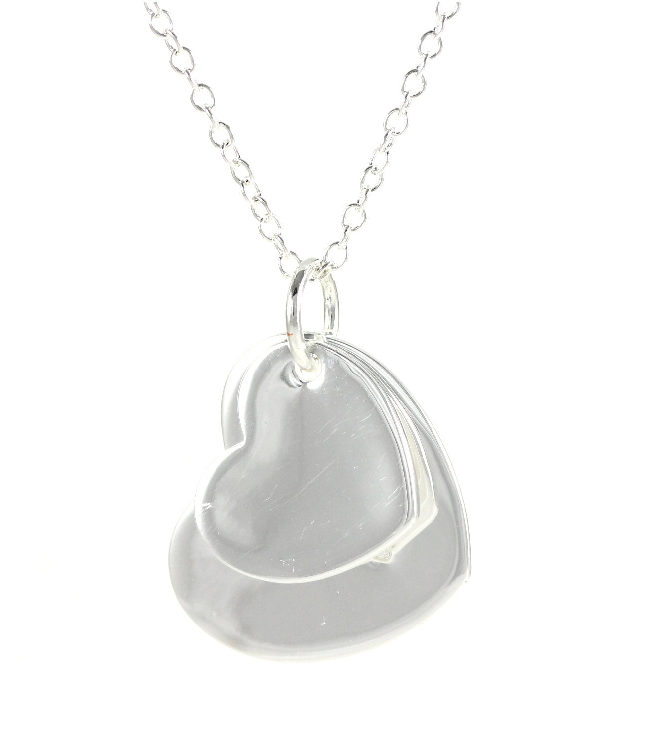 Silber Doppel Herz Damen Halskette Geschenk Gravur Anhänger Ø 24 mm