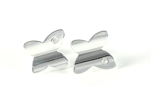 Versilberte Schmetterlinge Damen Ohrstecker Zirkonia Libelle Ohrringe Ø 17mm