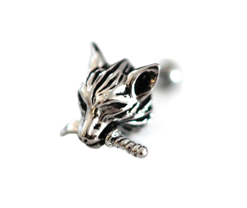 3D Skull Fake Plug Tiger Schwert Tunnel Silber Ohrstecker Ohrring Gothic Ø 11mm