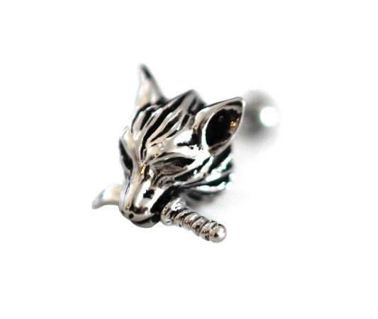 3D Skull Fake Plug Tiger Schwert Tunnel Silber Ohrstecker Ohrring Gothic Ø 11mm