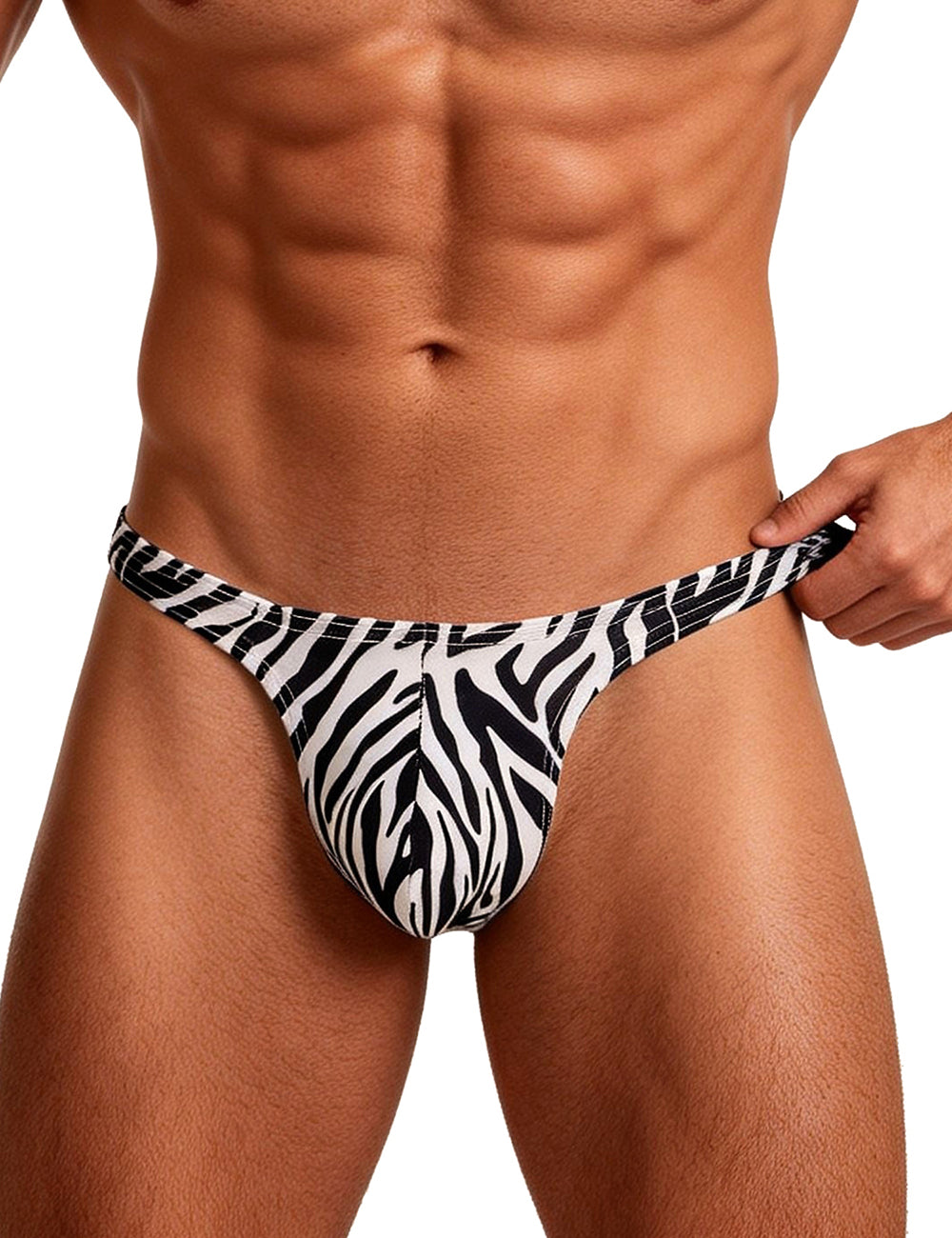 Herren String Zebramuster Schwarz-Weiß Tanga MP231-4, körpernaher Schnitt