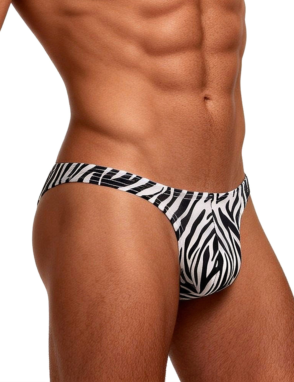 Herren String Zebramuster Schwarz-Weiß Tanga MP231-4, körpernaher Schnitt