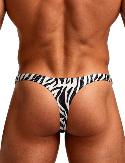 Herren String Zebramuster Schwarz-Weiß Tanga MP231-4, hüftnaher Sitz, Rückansicht.