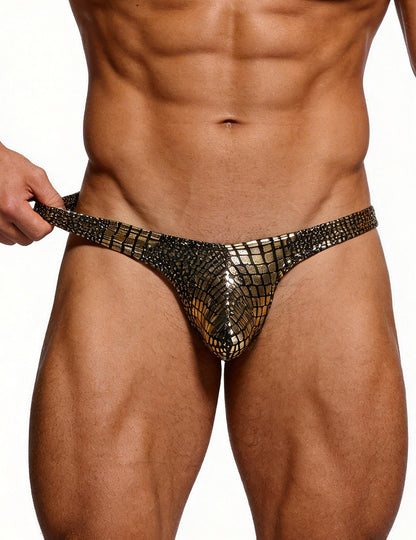 Herren String Tanga MP231 im Schlangenhaut-Optik-Lack-Wetlook, elastisch, körperbetonter Schnitt