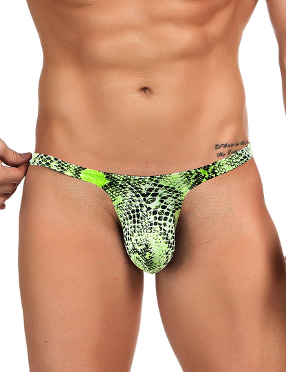 Herren String Neongrün Schlangenmuster Tanga Unterwäsche - MP231