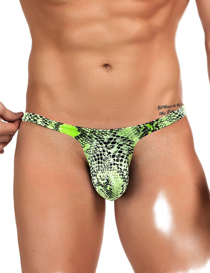 Herren String Neongrün Schlangenmuster Tanga Unterwäsche - MP231