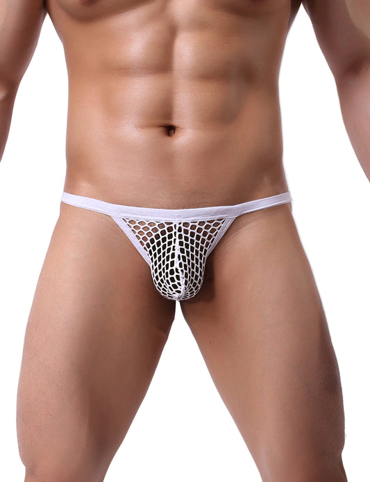 Herren String Tanga Weiß Transparent Fishnet Micro Unterwäsche Gay M/L/XL - MP249-2