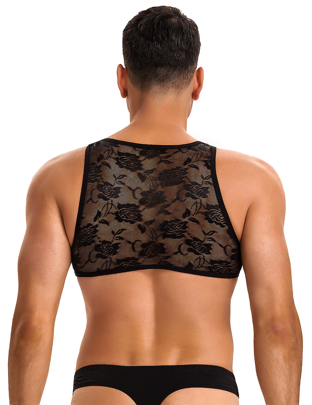 Herren Spitzen Top Schwarz – Ärmelloses Lingerie Crop Top - MP277