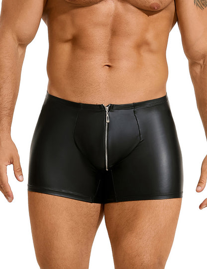 Herren Wetlook Boxer MP290-1 in Lederoptik Schwarz mit Frontreißverschluss – figurbetont