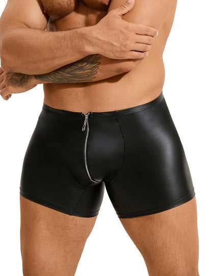 Herren Wetlook Boxer in Lederoptik mit Frontreißverschluss – Schwarz MP290-1