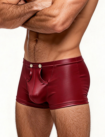 Herren Wetlook Boxershorts Schwarz Harness Lack Leder Druckknöpfen Nieten M/L/XL - MP297-2