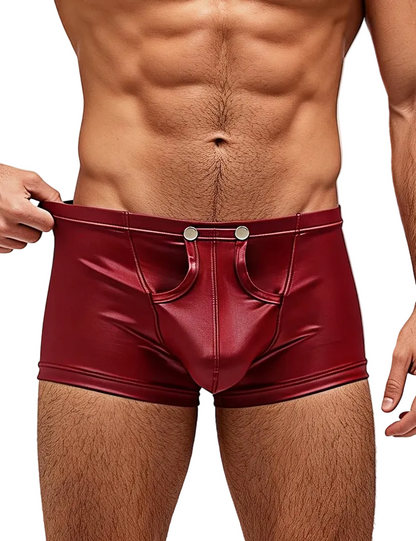 Herren Wetlook Boxershorts Schwarz Harness Lack Leder Druckknöpfen Nieten M/L/XL - MP297-2