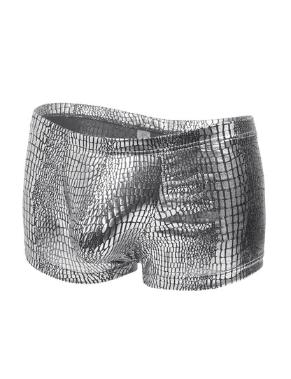 Herren Boxershorts Lack Leder Look Schlangenmuster – Sexy Low Rise Wetlook Unterwäsche – MP306