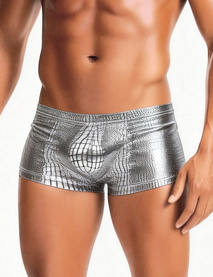 Herren Boxershorts Lack Leder Look Schlangenmuster – Sexy Low Rise Wetlook Unterwäsche – MP306