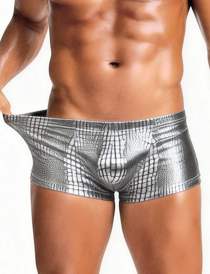 Herren Boxershorts Lack Leder Look Schlangenmuster – Sexy Low Rise Wetlook Unterwäsche – MP306