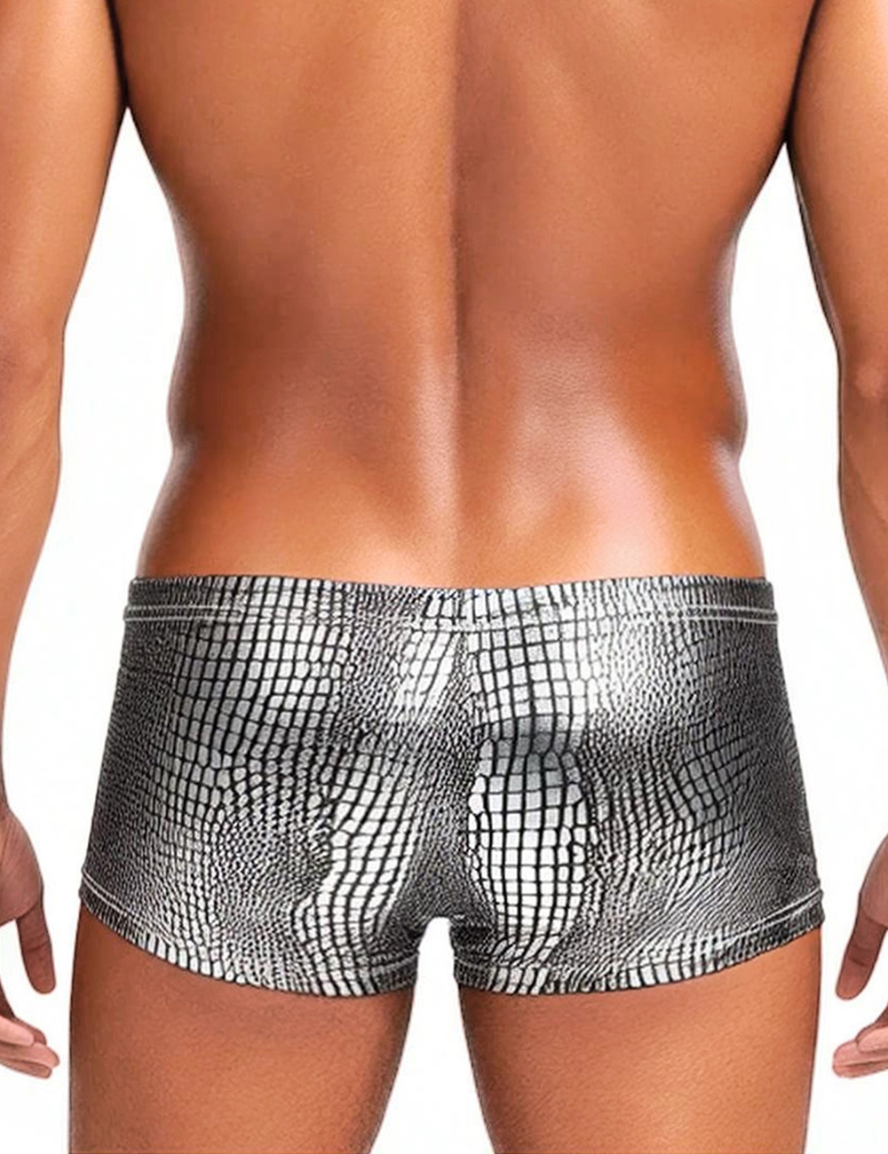 Herren Boxershorts Lack Leder Look Schlangenmuster – Sexy Low Rise Wetlook Unterwäsche – MP306