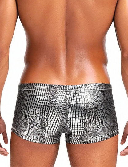 Herren Boxershorts Lack Leder Look Schlangenmuster – Sexy Low Rise Wetlook Unterwäsche – MP306