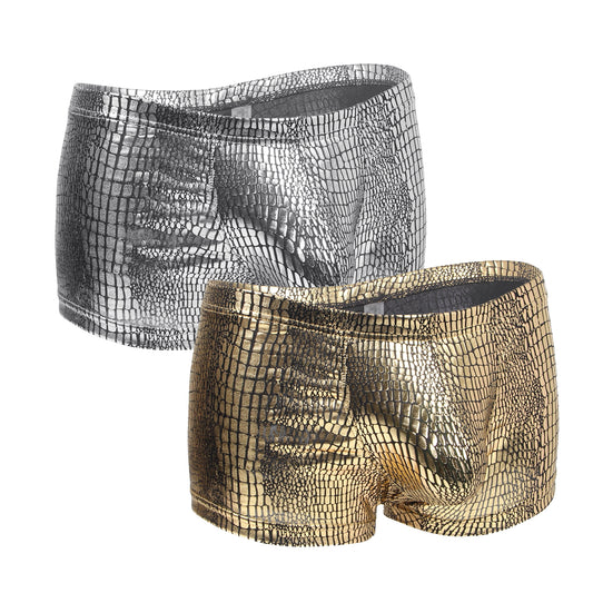 Herren Boxershorts Lack Leder Look Schlangenmuster – Sexy Low Rise Wetlook Unterwäsche – MP306
