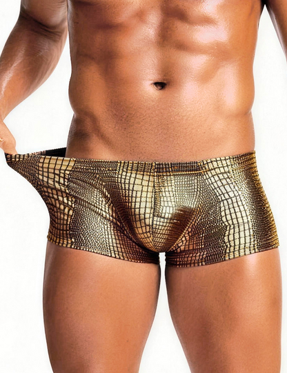 Herren Boxershorts Lack Leder Look Schlangenmuster – Sexy Low Rise Wetlook Unterwäsche – MP306
