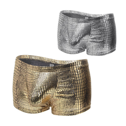 Herren Boxershorts Lack Leder Look Schlangenmuster – Sexy Low Rise Wetlook Unterwäsche – MP306