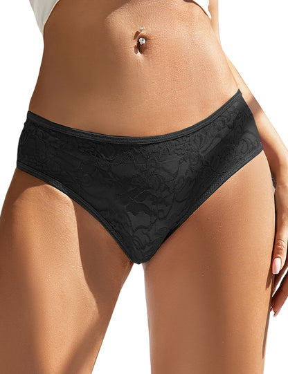 Women's Lace Briefs Black Flowers Open Intimate Panty Lingerie Transparent S/XL